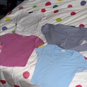 Multi-Color Short Sleeve Tops Set